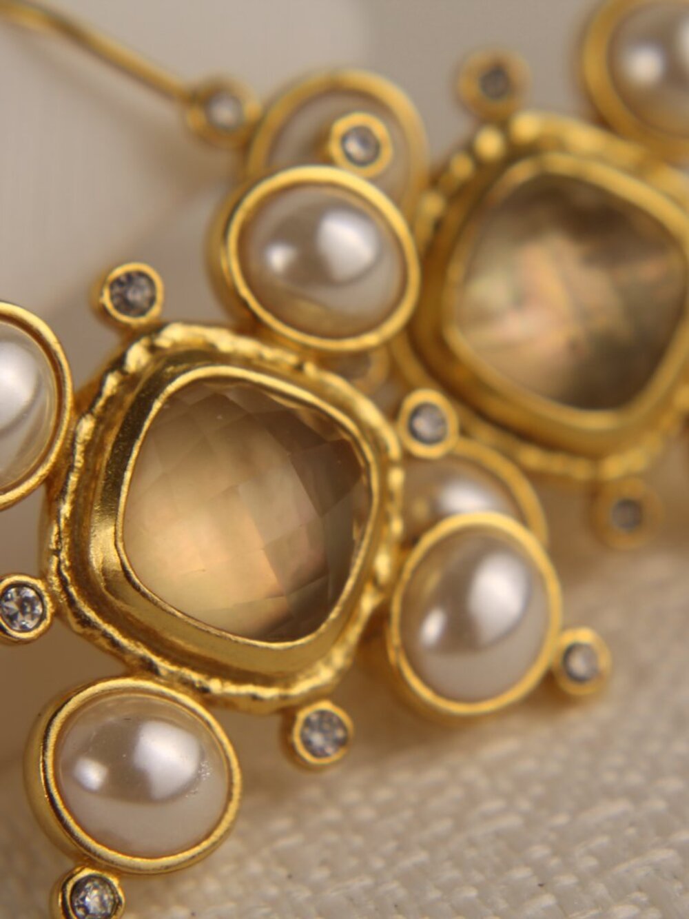 Julie Vos 24K Gold Tudor Cross Mother of Pearl Statement Drop Earrings JV Mark